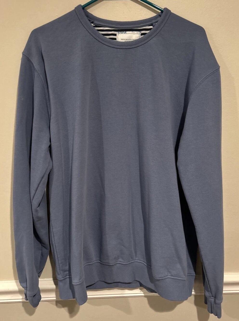 Mens Denim And Flower Ricky Singh Pullover Fleece Lined Sweatshirt Blue XL